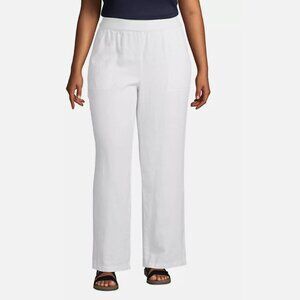 Lands End Mid Rise white linen pull on wide leg pants. Size 18